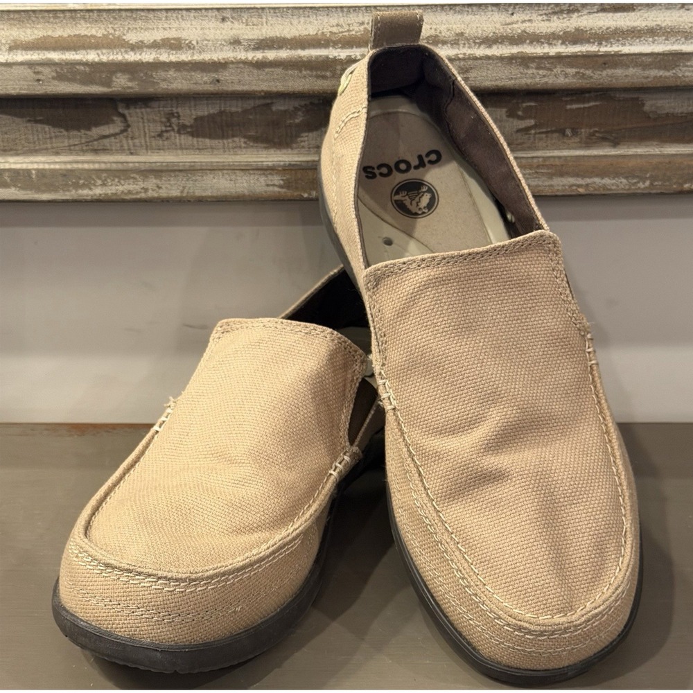 Crocs Walu 11270 Casual Khaki Tan Light Brown Slip On Loafer Shoes Men Size 9